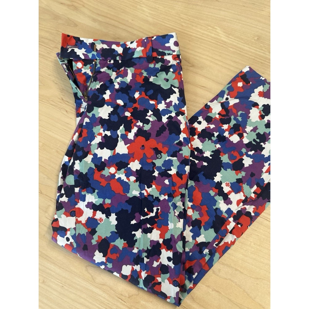 Tory Burch Floral Camo Pants Womens 2 Stretch Designer Trousers Multi-color